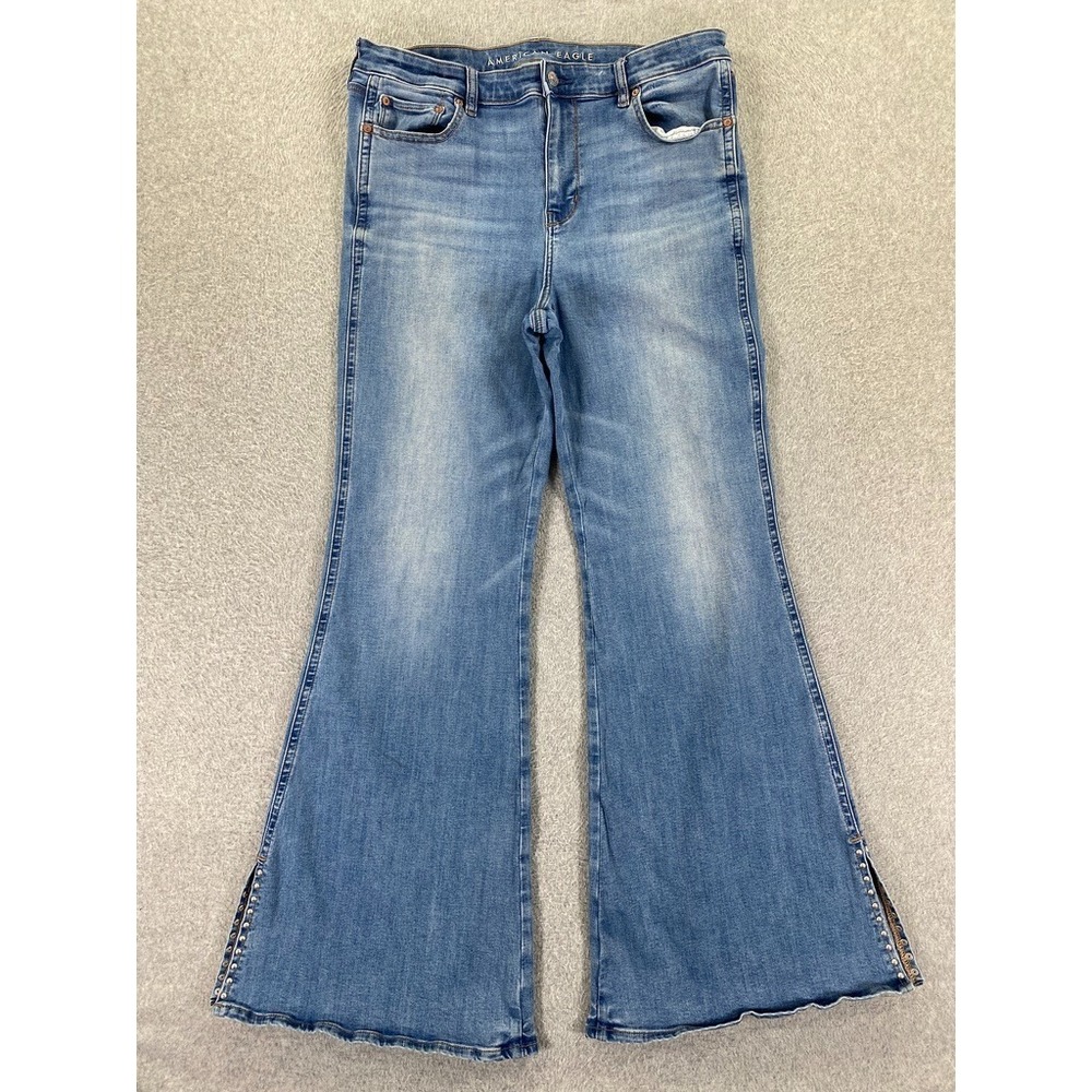 American Eagle Festival Flare Jeans High Rise Stretch BOHO Indie Sleaze 16 Long